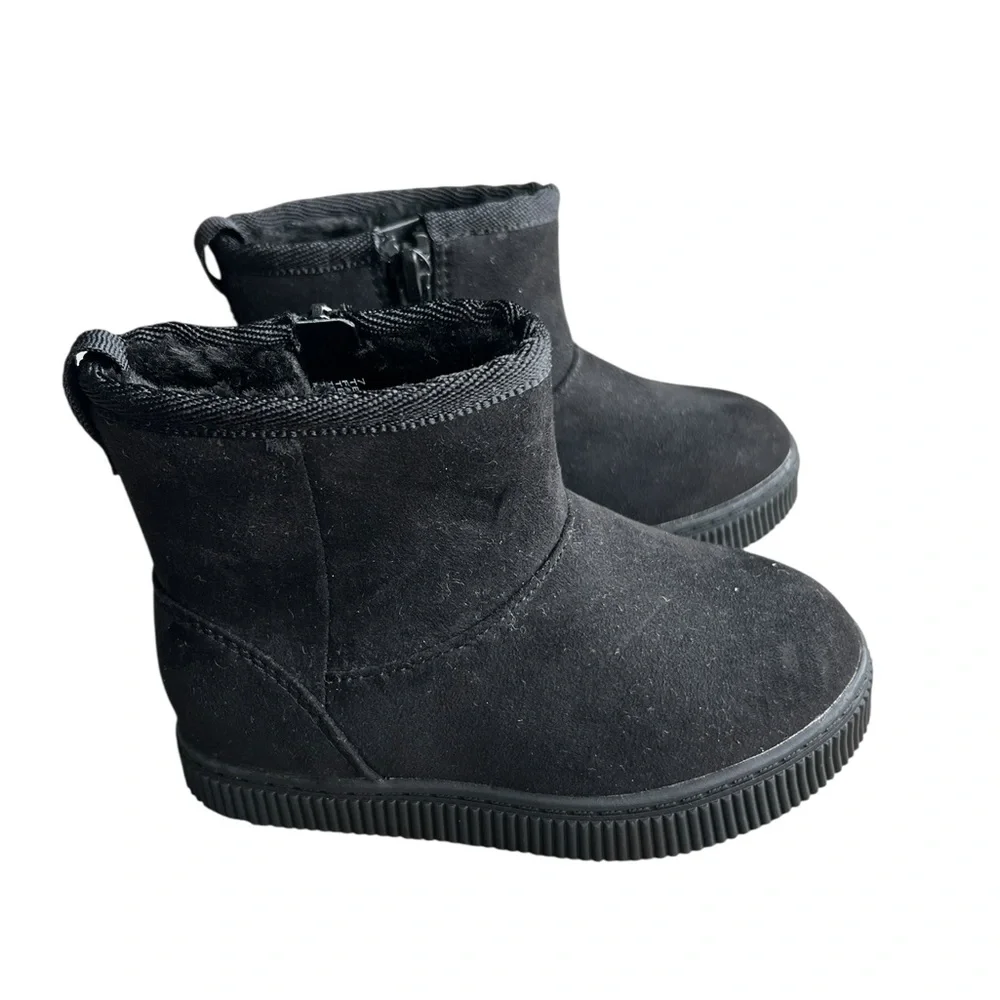 Cat & Jack Arlo Bootie Girls‎ Black Faux Suede Fuzzy Lined Boots 7